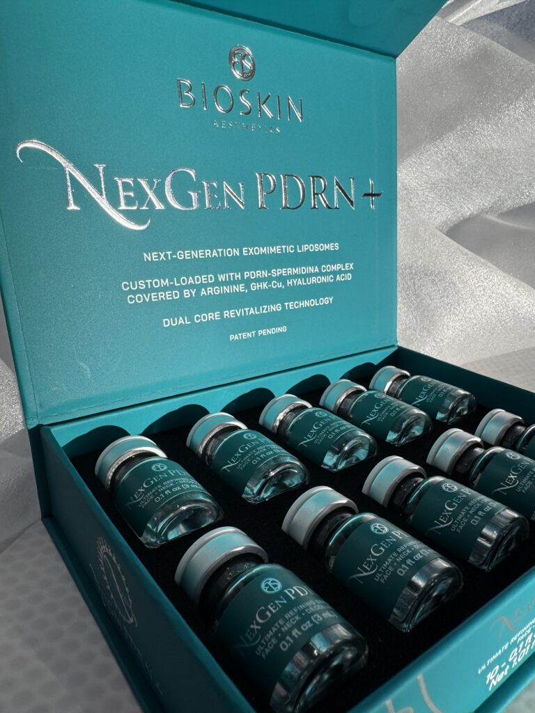 NexGen PDRN+ teal presentation box with ultimate refining serum vials