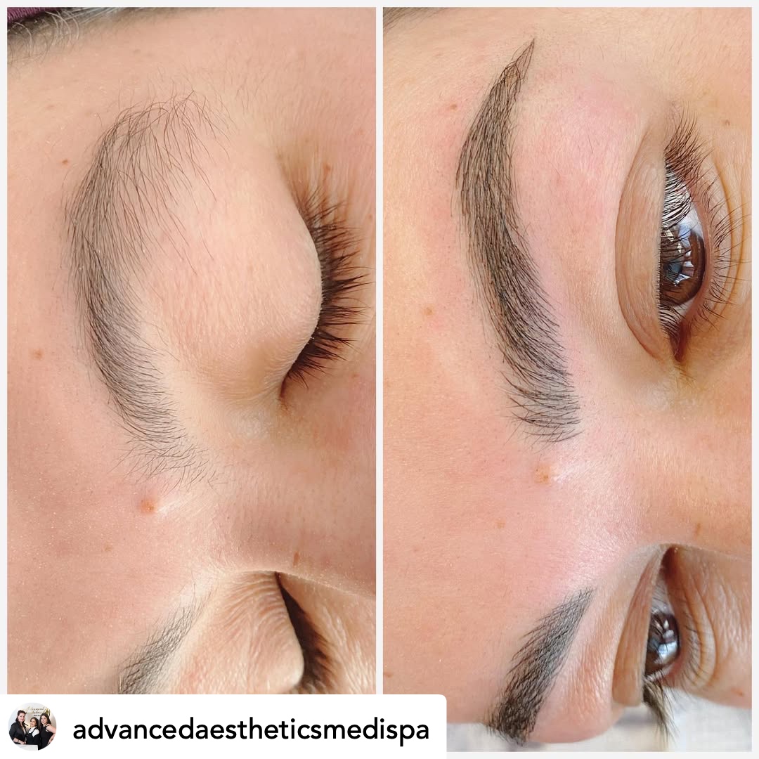 Microblading before and after — shaped, fuller brows